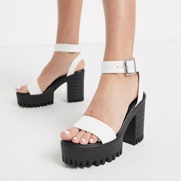 Public Desire Dolls Kill Avenue chunky cleated platform white block heel sandal - Picture 1 of 5